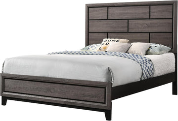 Gray Bed Low Profile Geometric Headboard Solid Wood