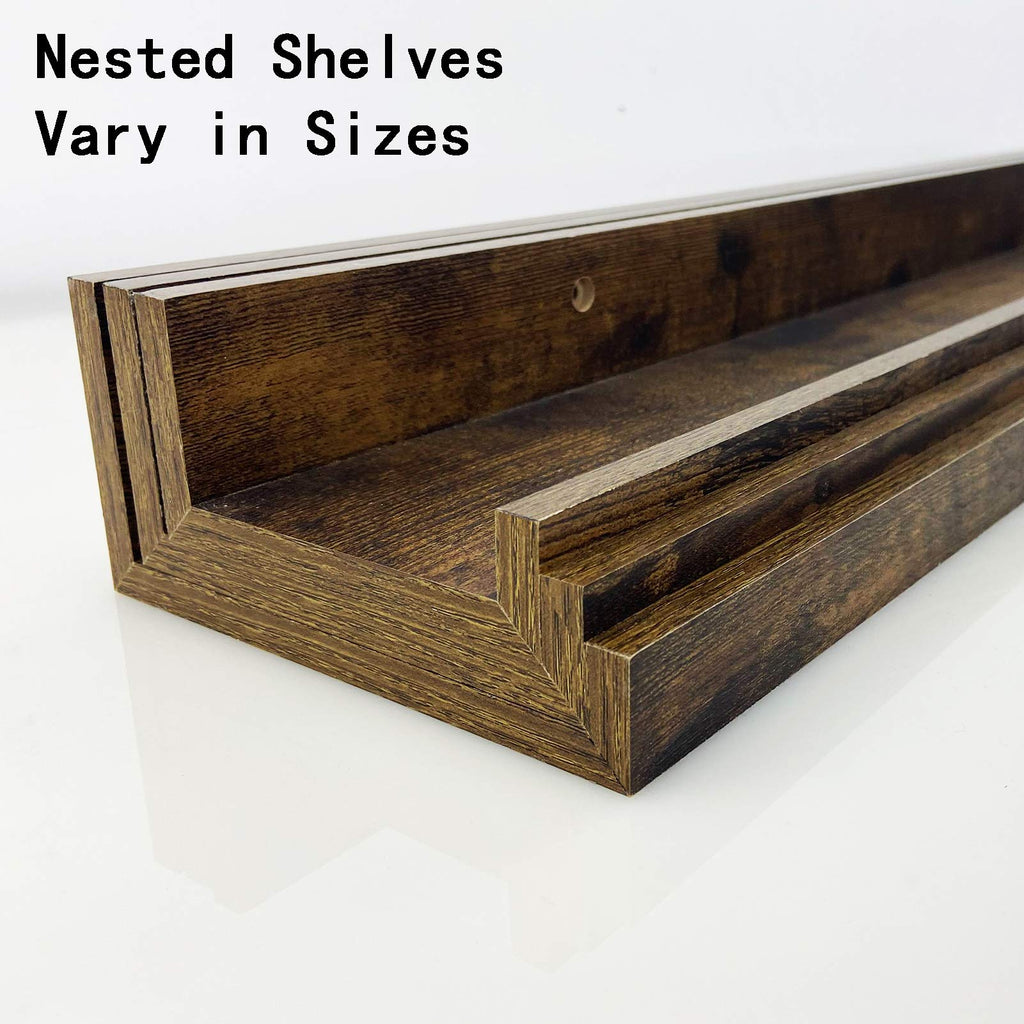 47 Inch Long Floating Shelves for Wall, Rustic Picture Ledge Large Shelf Bedroom Bathroom Kitchen, Set of 3 Different