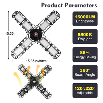 2 Pack LED Garage Light, Super Bright Screw in E26/E27 Ceiling Shop Work Lamp, 200W 20000 Lumen Deformable Basement