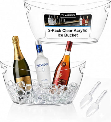 2-Pack Clear Acrylic Ice Buckets for Parties, 5.5L Drink Tubs - Set of 2