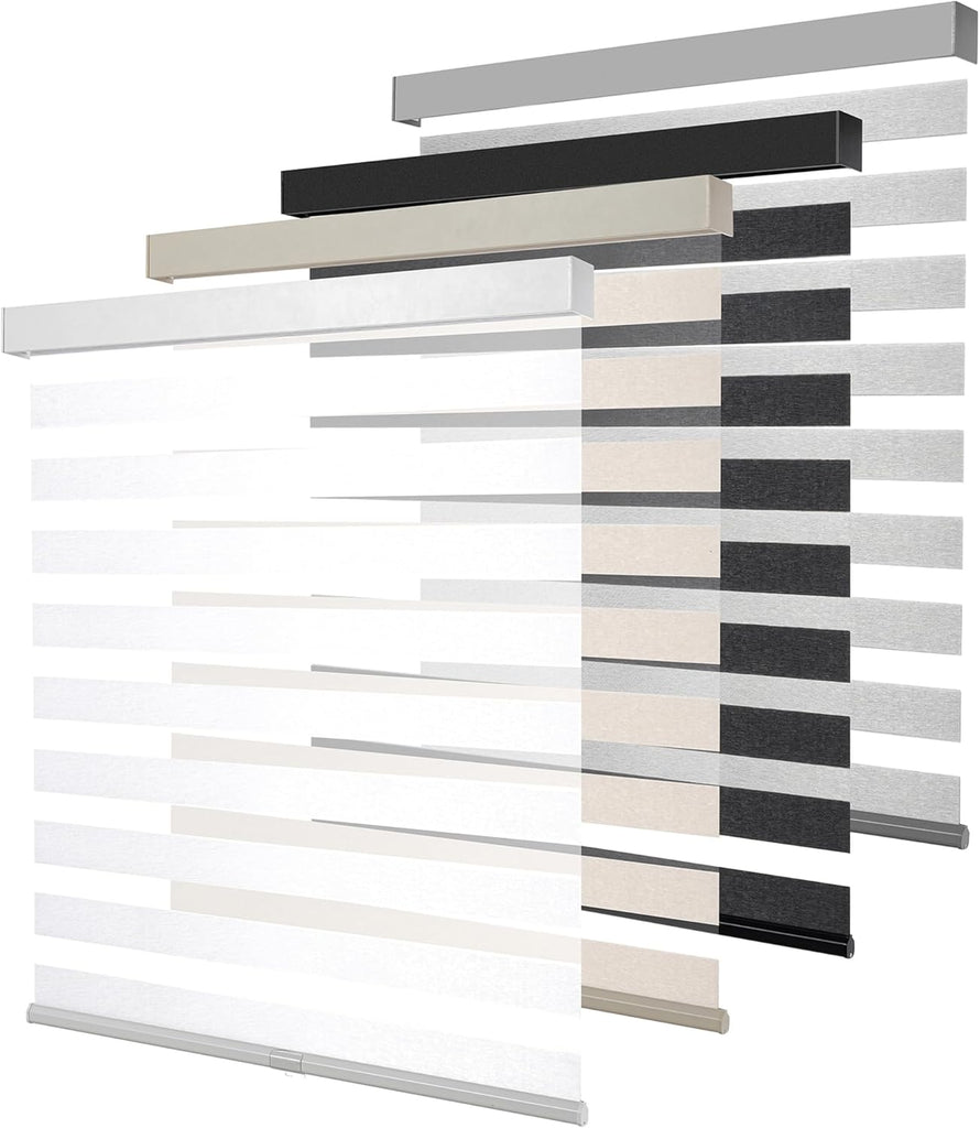 Cordless Zebra Blinds for Windows, Free-Stop Pull Down Roller Window Shades with Valance, Light Filtering Dual Layers