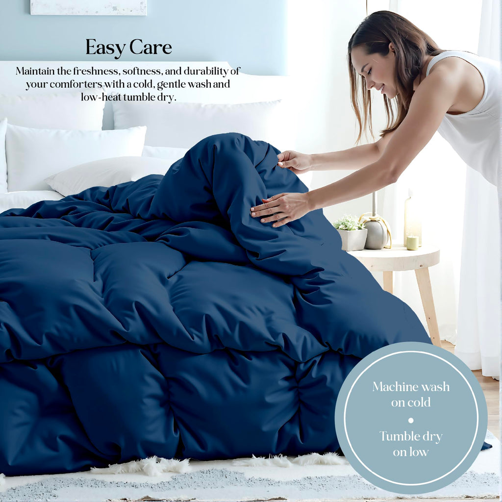 Microfiber Queen Comforter, Duvet Insert, 88x88 Inches, Navy