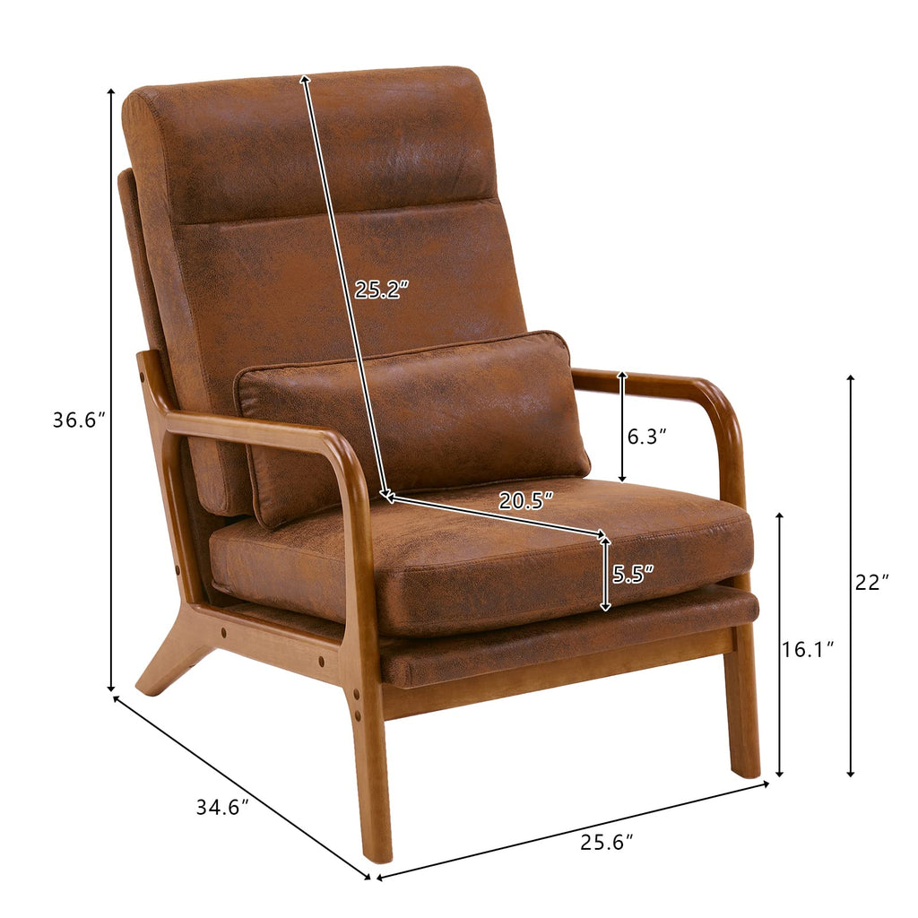 Accent Chair High Back Mid-Century Modern, Brown