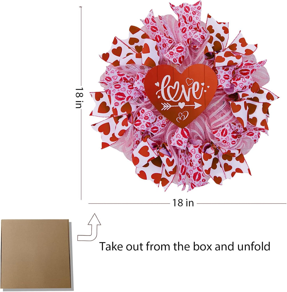 Valentine's Day Heart Wreath - 18in, Red & Pink Bow, Outdoor/Indoor Decor