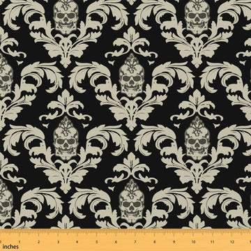 Sugar Skull Fabric by The Yard - Halloween Upholstery, Religious Boho Floral Decorative, Gothic Horror