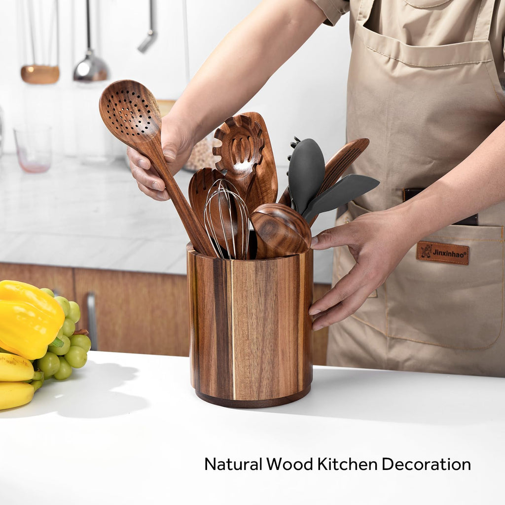 Acacia Wood Utensil Holder 360° Rotating Kitchen Utensil Organizer