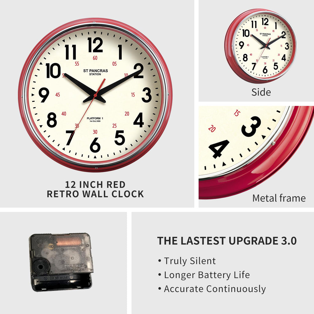 Wall Clock Metal 12.4" Countryside Style Wall Clocks Retro Vintage Classical Silent Non Ticking Easy to Read
