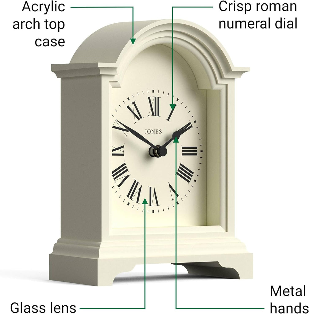 Bistro Mantel Clock - Small Classic Arch top Carriage Clock Design - Pale Cream - Contemporary Classic Style for Mantel, Desk, Table,...