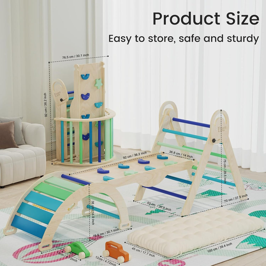Triangle Set with Cushion, Montessori Climbing Set, Indoor Climb Toys, Indoor Playground Jungle Gyms, 9 Combinations