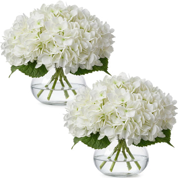 2 Pack White Faux Silk in Glass Vase with Water