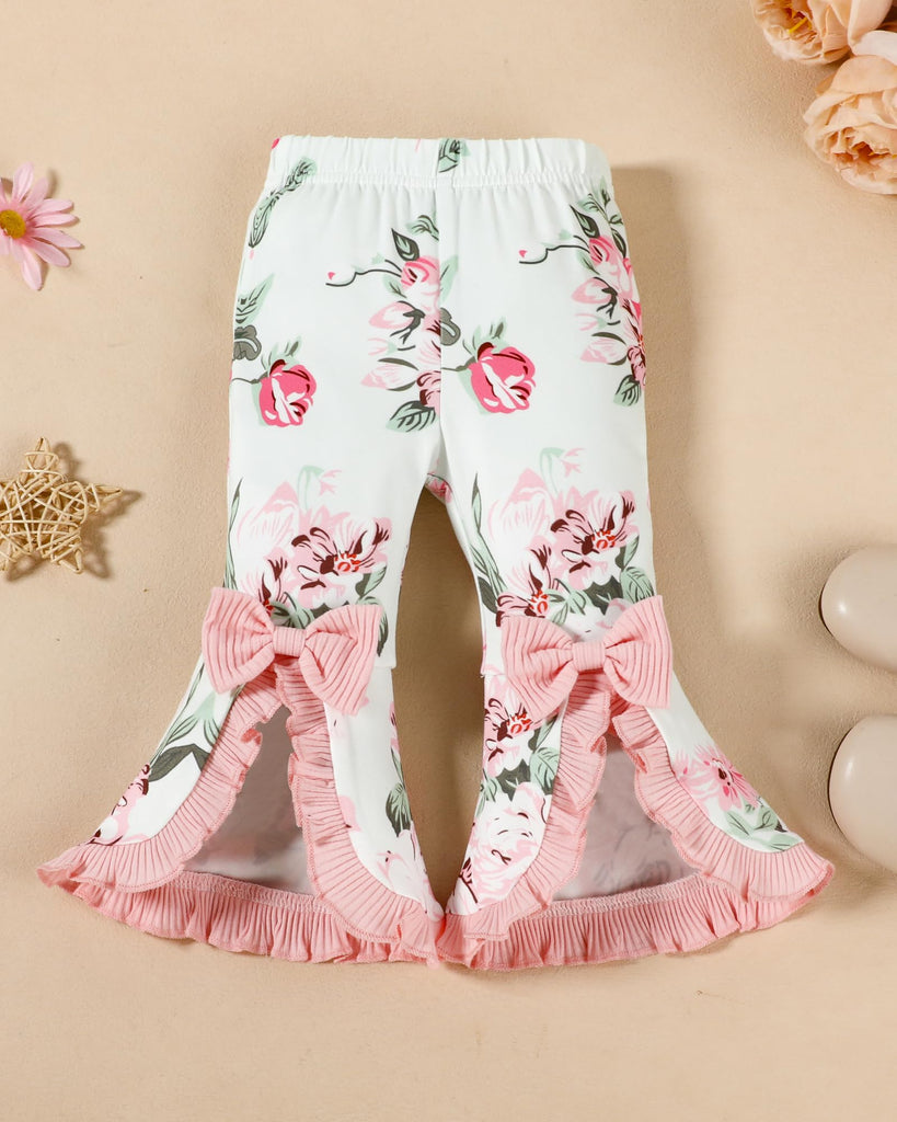 Big Sister Little Sister Matching Outfits Rib Knit Ruffle Long Sleeve Romper Bell Bottoms Pant Sets Hat Headband