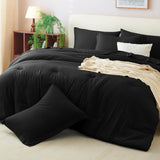 Queen Comforter Set Black, 7 Pieces Bed in a Bag Soft Bedding Comforter Set with Sheets