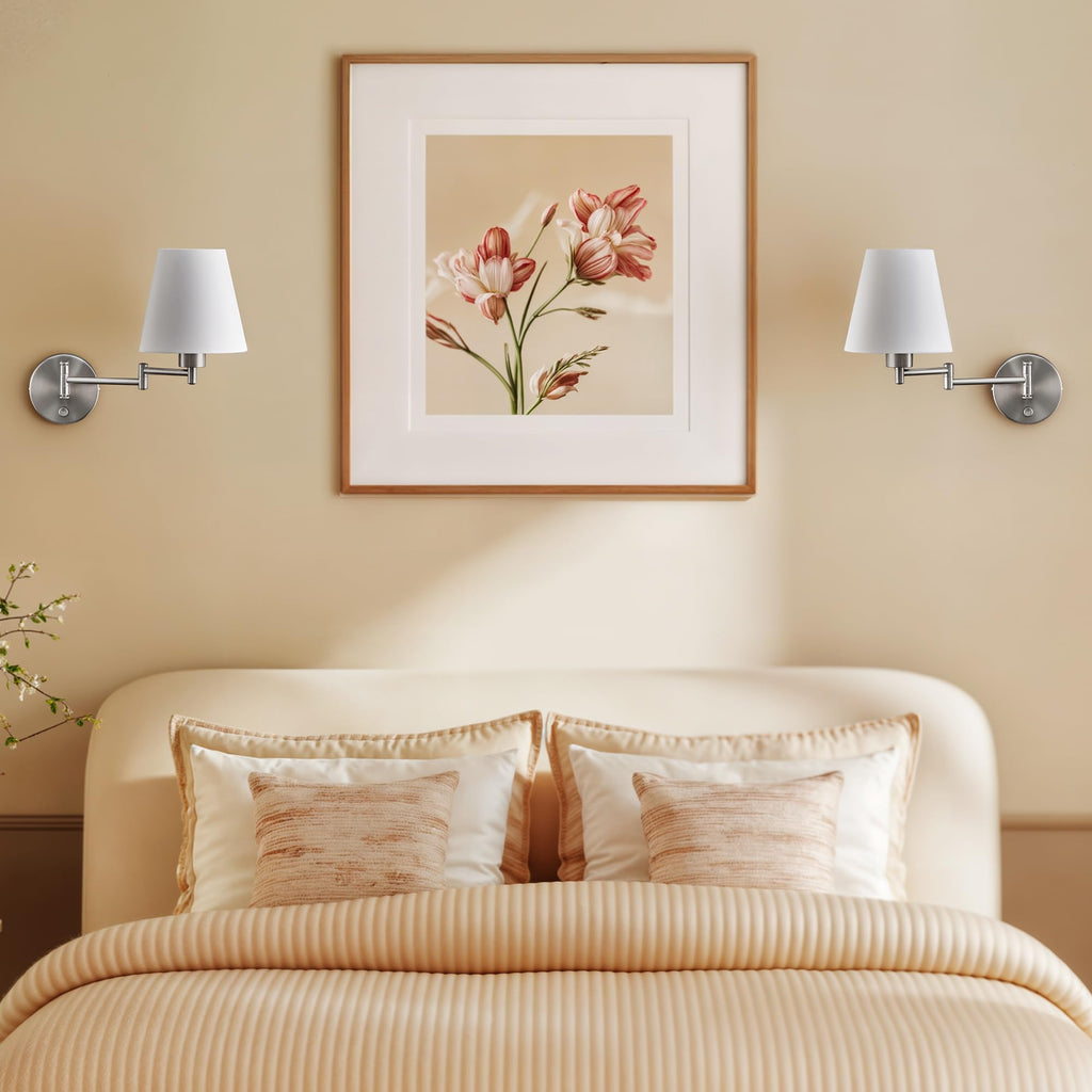 Wall Lamp, Plug in & Swing Arm Wall Sconce, Nickel Finish