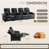 Luxury Home Theater Seating - Power Recliner with Adjustable Headrests, Blue LED Ambient Lighting, Tray Table