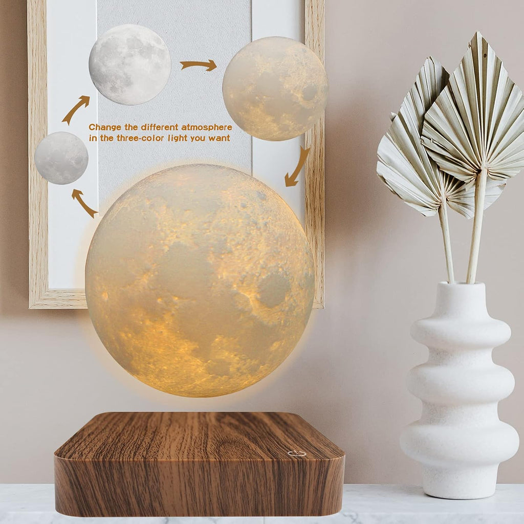 Levitating Moon Lamp, Magnetic Floating Moon Lamp Spinning Luna Night Light with 3 Color Modes, Desk Decor, Bedroom