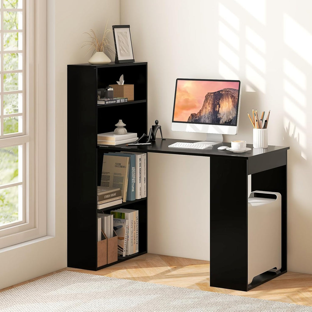 Computer Desk with Bookshelf, Writing Study Desk with Storage Shelves & CPU Stand, Modern Compact Computer Workstation