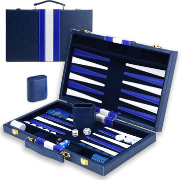 Large Backgammon Sets for Adults - Classic Board Games for 2 Players Adults and Kids - Premium Backgammon Set 15 inch - Set of 39