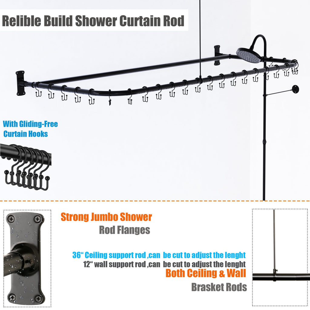 Clawfoot Tub Shower Kit With D-Style Shower Rod,Matte Black