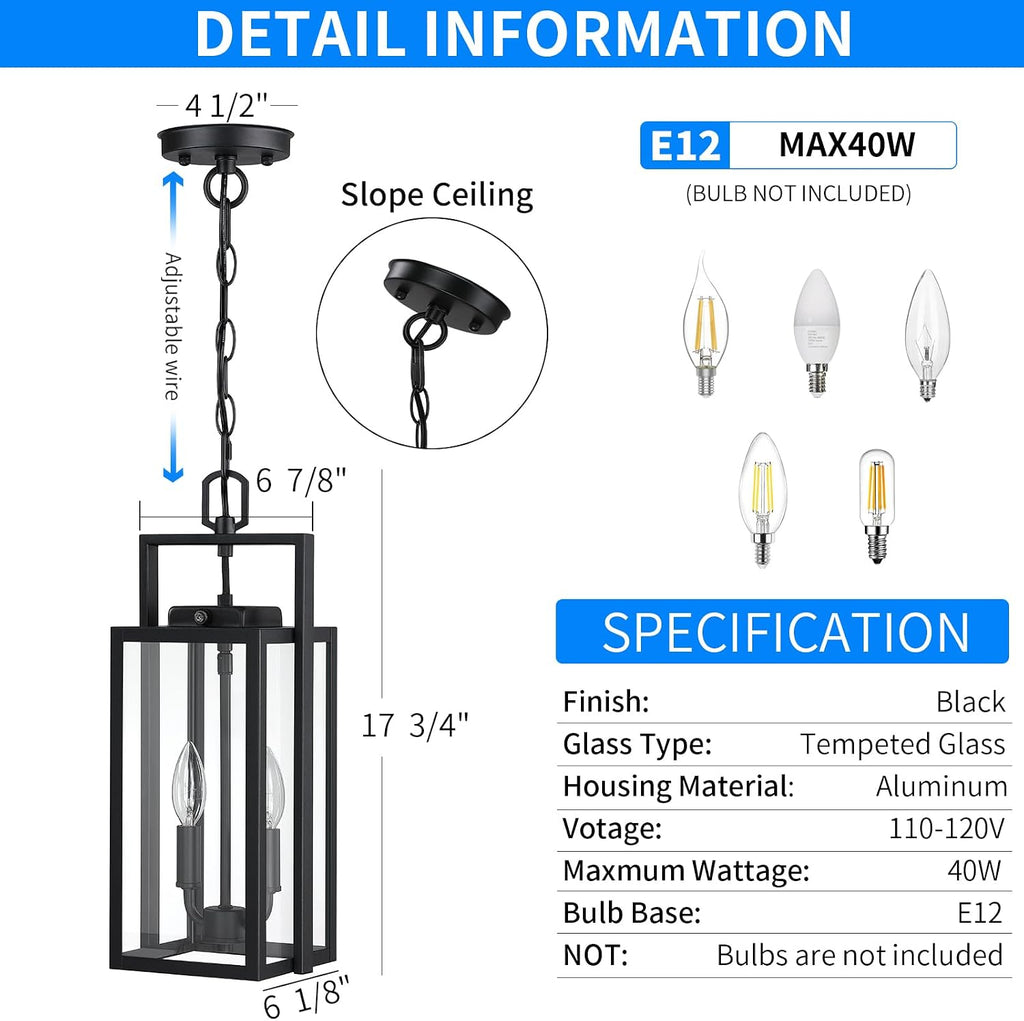 17.8'' Large Dusk to Dawn Outdoor Pendant Light 2-Light