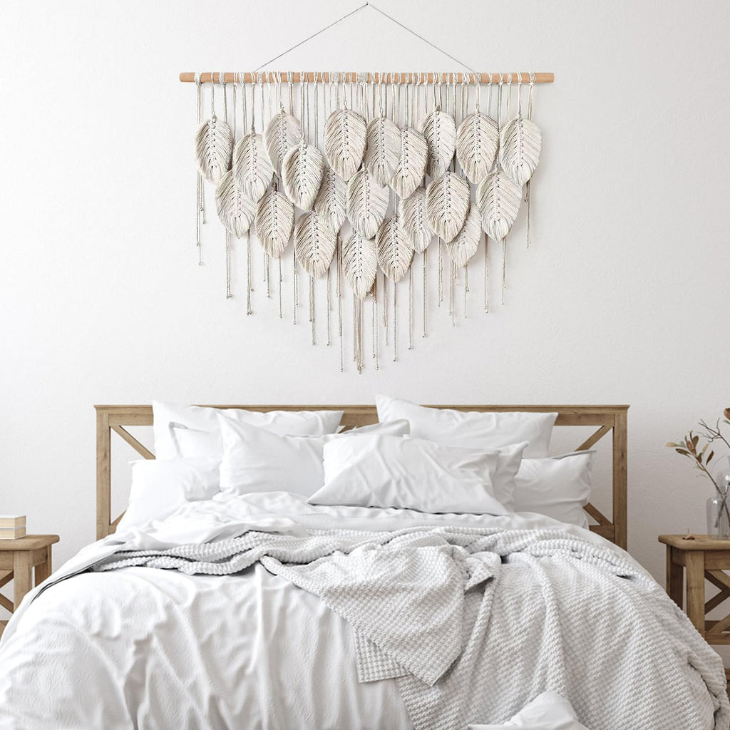 Macrame Wall Hanging Boho Beige Leaf Tapestry Wall Art Home Decor