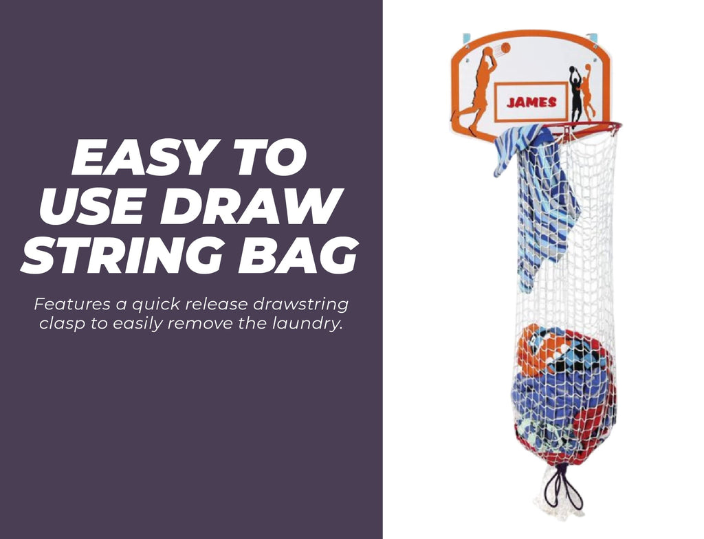 Over the Door Basketball Laundry Hamper - Space Saving Hanging Hamper with Metal Ring, Backboard, Drawstring Bag