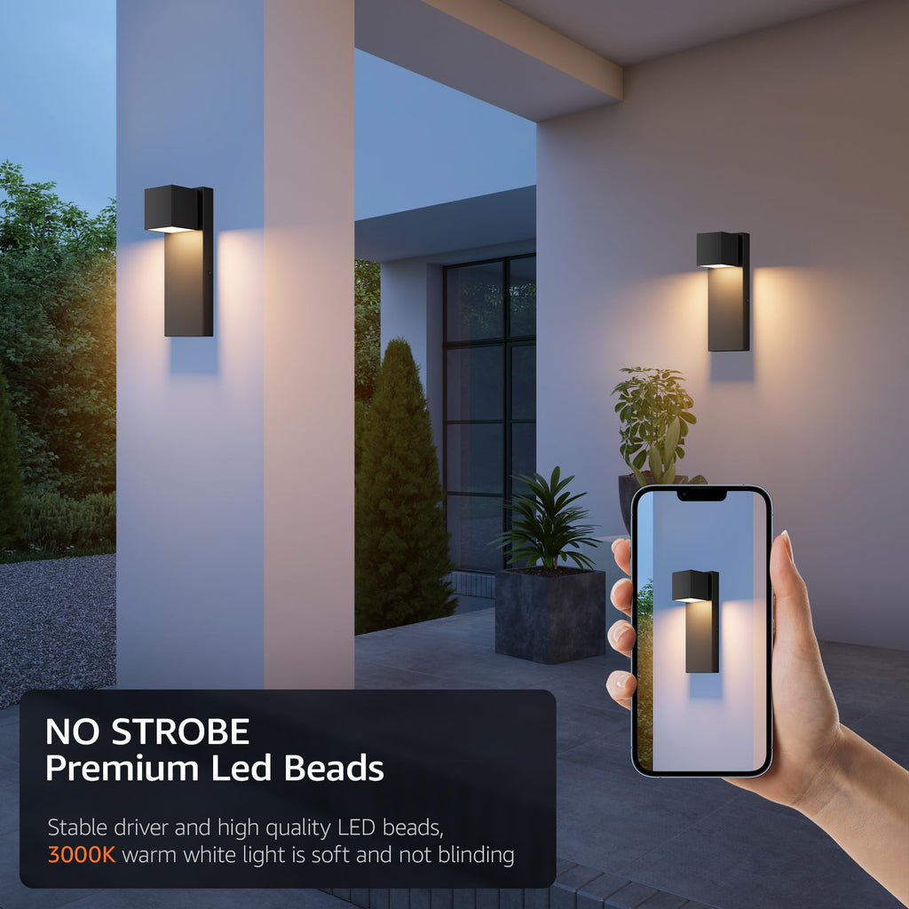 2 Pack 13" Modern Outdoor Led Wall Light, 16W 3000K 1200Lumen Porch & Patio Hardwired Wall Mount Wall Sconces, Exterior