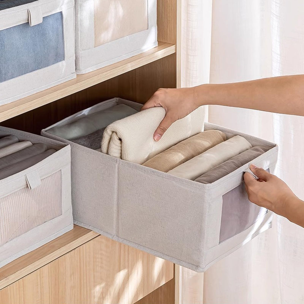 8 Pack Bins Linen Closet Baskets for Closet Organization Foldable Closet Organizer Bins with Clear Window For