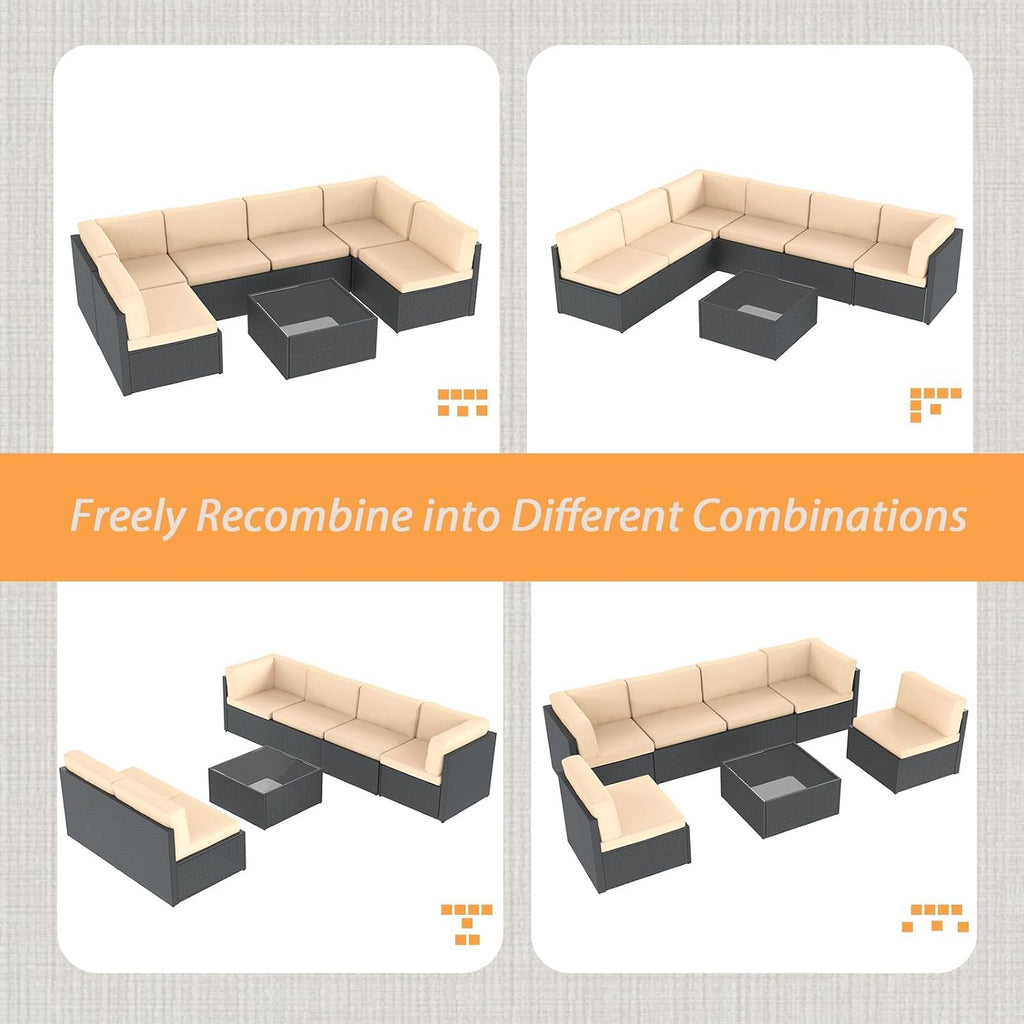 7 Piece Outdoor Patio Furniture Set, Outdoor Sectional Conversation Furniture Chair with Coffee Table