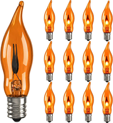 C18 Orange Flickering Flame Light Bulbs, 1W E12 Base