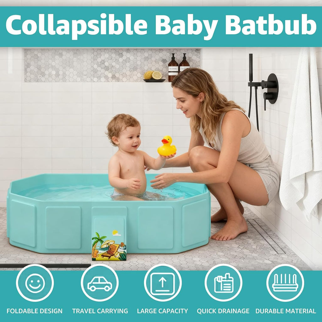 Collapsible Baby Bathtub, Toddler Bathtub with Drain Plug, Green