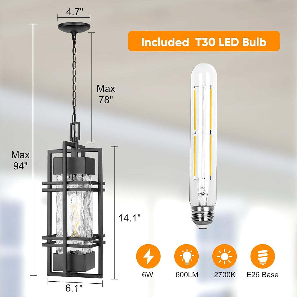 Large Outdoor Pendant Light Fixture, Modern Hanging Lantern Ceiling Mount