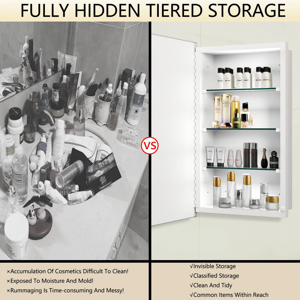 Bathroom Medicine Cabinet with Mirror, 20x26 Inch Rectangular Beveled Mirror Cabinet, Wall Mounted Metal Cabinet