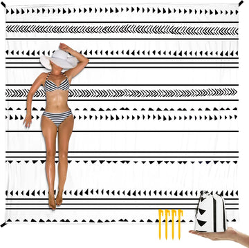 Beach Blanket Waterproof Sandproof, Extra Large Beach Blanket Sand Free with Stakes & Carry Bag, Lightweight Foldable