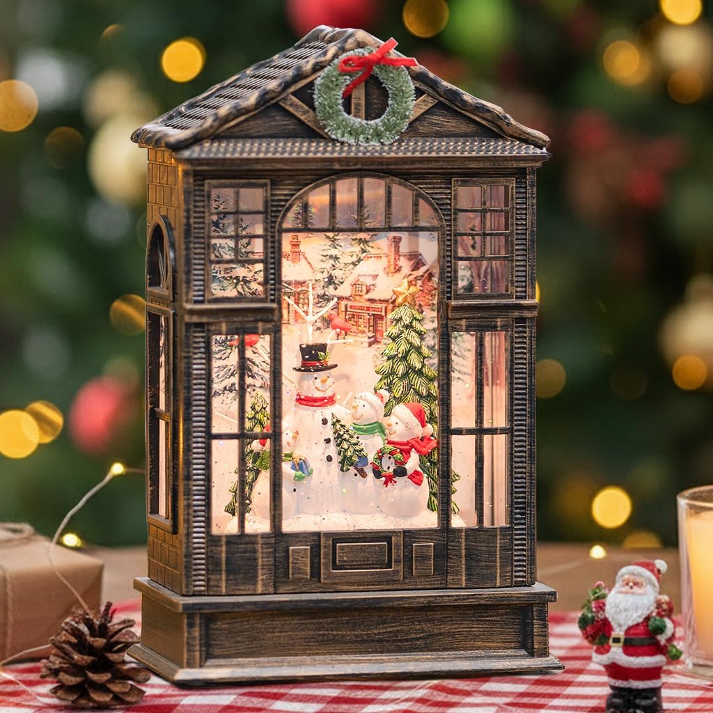 Christmas Snow Globe Lantern, Snowman Choir Musical Glowing Snow Globes, Indoor Home Christmas Decor, Battery or USB