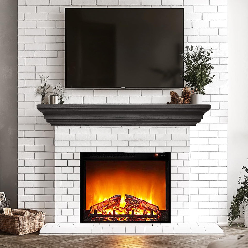 Rustic Fireplace Mantel 48", Solid Wood Floating Shelf, Black