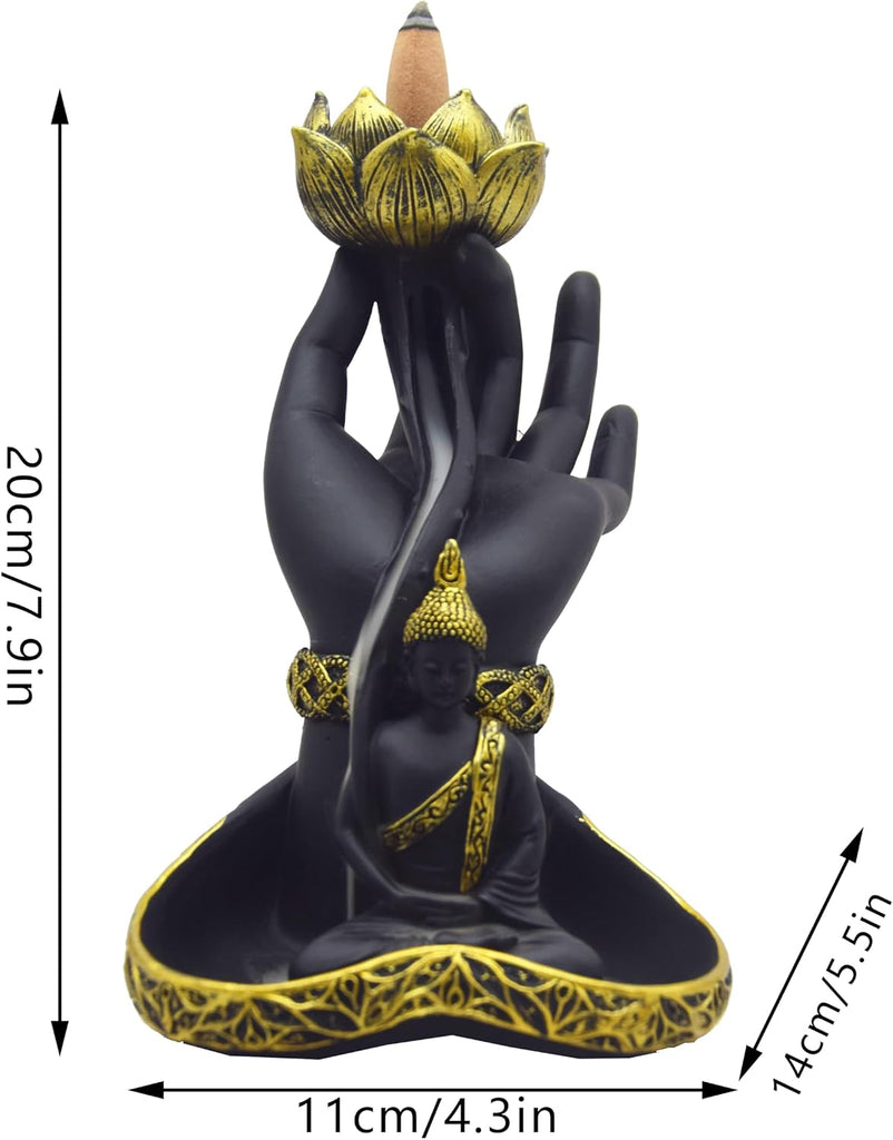 7.9 inch Resin Buddha Hand Backflow Incense Burner with Lotus
