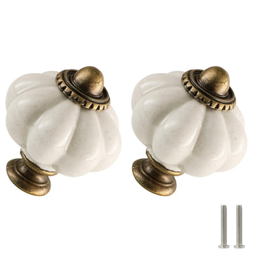 6pcs Ceramic Pumpkin Knobs - Antique White
