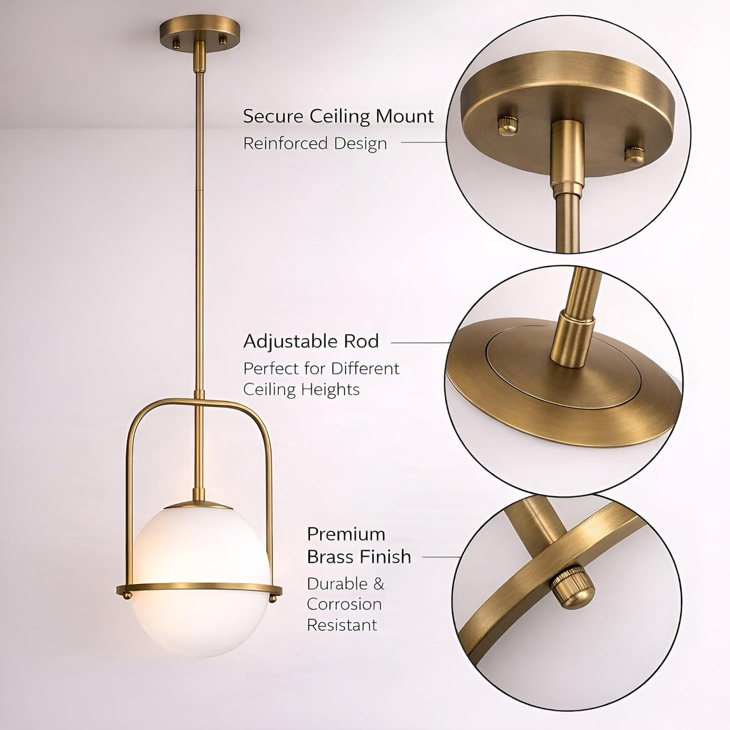 Brass Pendant Light Kitchen Island, 1-Light Modern Hanging Light Fixture, Adjustable Height Ceiling Light with