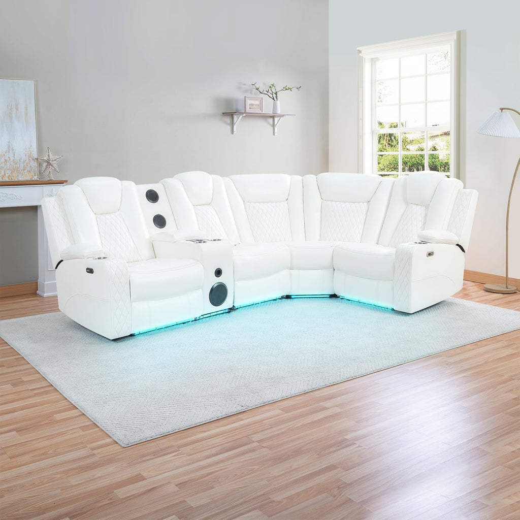 Naomi Home Chicago Home Theater Seating Reclining Sectional with Power Recline, Bluetooth Speakers, LED Lighting