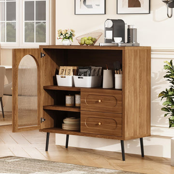 Wood Sideboard Cabinet - Slim Buffet Cabinet with Storage & Drawers | Modern Coffee Bar Cabinet, Small Narrow Accent