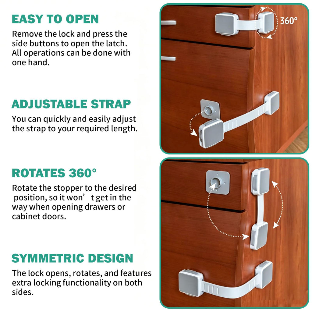 Child Safety Cabinet Locks 4 Pack, No-Drill Drawer, Fridge, Toilet