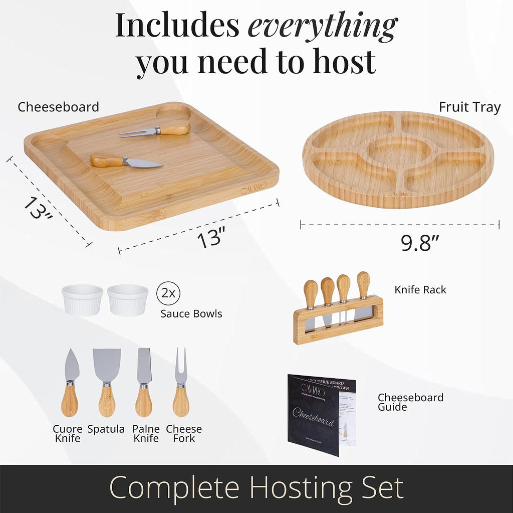 Charcuterie Board Set Bamboo with Cheese Knives and Bowls, Large Wooden Serving Platter for Entertaining