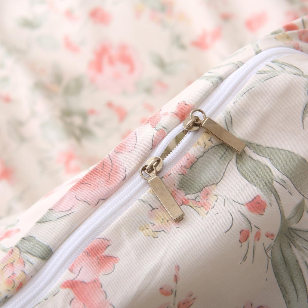 100% Cotton Duvet Cover Floral Bedding Set 3 Pieces Pink Floral Leaf Print Cottage Core Duvet Cover Set