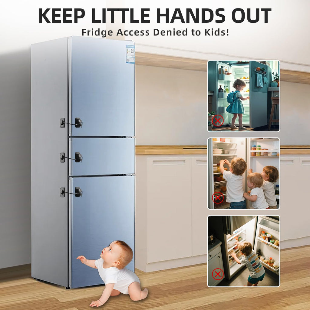 Refrigerator Lock 2 Packs, Fridge Lock with Silicone Wire Protection Fridge Locks for Kids Easy to Use and Install