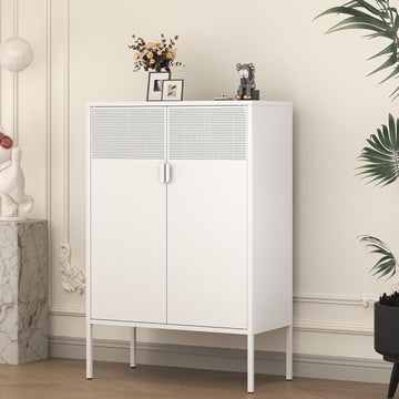 White Metal Storage Cabinet with 2 Doors - 47''H Locker Cabinet, 3 Tier Locker Door with Adjustable Shelves,Metal