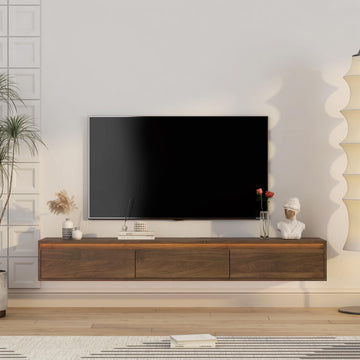 64.96" Floating, Wall Mounted TV Shelf with Led Lights & Power Outlet, High Gloss TV Cabinet for Wood tv Stands Wood