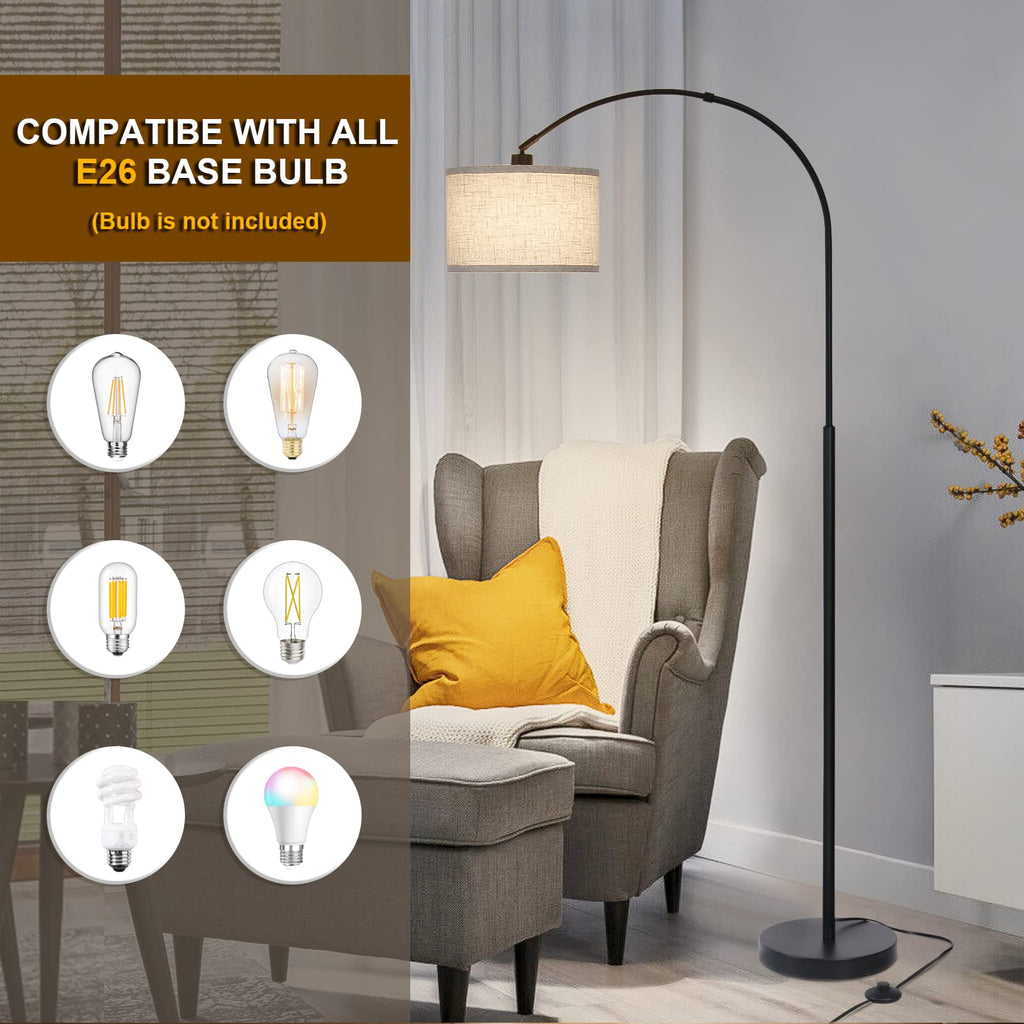 Arc Floor Lamps, Modern Standing Lamp with Adjustable Hanging Drum Shade, Tall Pole Lamp with Foot Switch, Over