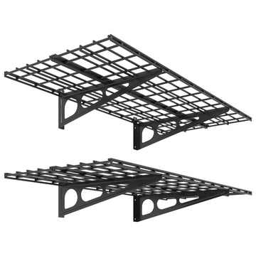 2-Pack 2x4ft 24-inch-by-48-inch Wall Shelf Garage Storage Rack Wall Mounted Floating Shelves, Black, Classic Series