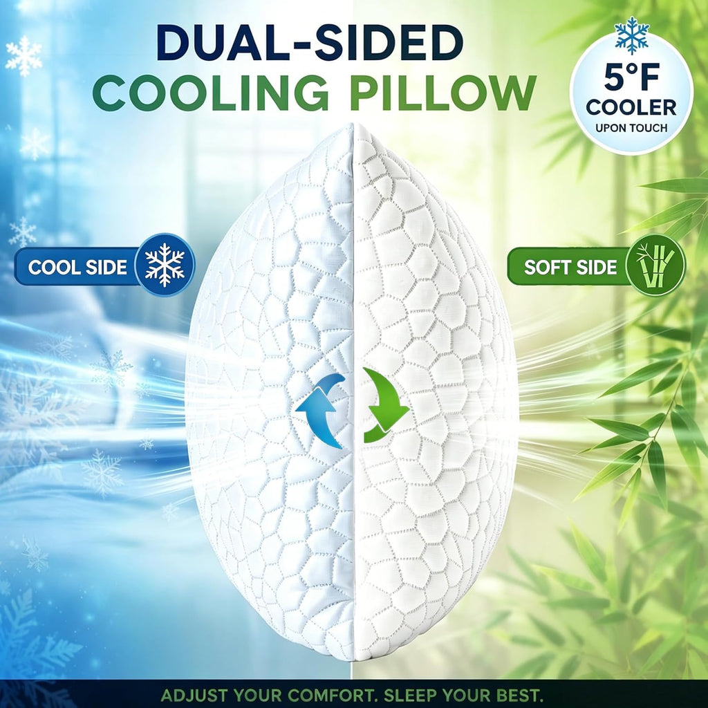Cooling Pillows King Set of 2, CertiPUR-US Shredded Memory Foam Pillows,Soft Yet Supportive Pillow for Sleeping, Cool