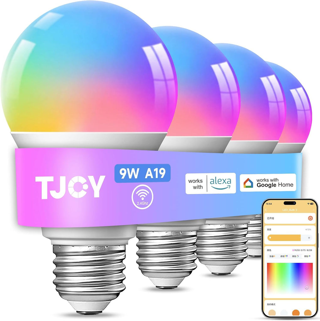 4 Pack Smart Light Bulbs, Bluetooth WiFi Led Bulb Work with Alexa &Google Assistant, RGB Color Changing Alexa Bulbs